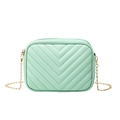 Mint green quilted small crossbody bag with V-shaped chevron pattern and gold chain - Lake Green