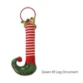 Decorazione natalizia gamba di elfo verde con strisce rosse e bianche e anello metallico - Ornamento Gamba di Elfo Verde