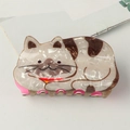 Cute calico cat-shaped hair claw clip in cream and brown with pink inner detail - Cream with Brown Spotted Cat Style (C16-4-16)