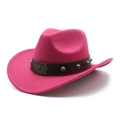 Detail of rose red felt cowboy hat with leather band and turquoise studs - M (56-58cm) / Rose Red