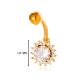 Golden sunflower belly button ring with white cubic zirconia and 1.01cm length scale - Gold Sunflower (0199-3#金)