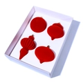 Set of 4 velvet red Christmas ornaments in diverse shapes presented in a white gift box - 4 Pieces / Red