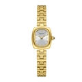 Petite montre vintage dorée pour femme avec cadran carré et couronne en pierre bleue - Or Cadran Blanc (ADS-S035JBJG)