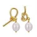 Elegant gold knot earrings featuring natural white freshwater pearls in a minimal design - Golden Knot Pearl Pendant Earrings (GPE45)