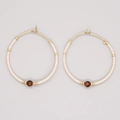 Bohemian gold hoop earrings featuring creamy white beads and a brown tiger eye stone - Tiger Eye Tone (MI-E220217D)
