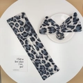 Detail showing leopard print fabric hair bun maker and bow tie accessory set - Grey Large Leopard