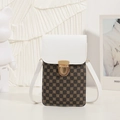 Classic floral print crossbody phone bag in black and white with gold clover pattern - White