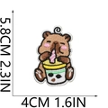 Detailed view of Capybara embroidery patch with dimensions 5.8cm by 4cm for clothing - Holding Bubble Tea