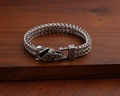 Men's vintage punk wolf head bracelet in silver stainless steel with braided chain - Platypus Head