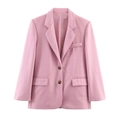Roze oversized damesblazer met klassieke reverskraag en een stijlvolle tweeknoopssluiting - XS / Roze