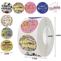 Roll of 25mm happy birthday stickers with 8 colorful cartoon cake and party designs - C305; 500 Labels/Roll