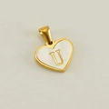 Golden heart pendant with white shell inlay and letter U on polished steel chain - Letter U (Single Pendant)
