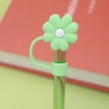 Green flower shaped silicone straw cover cap for 10mm tumblers with secure ring - Green White Flower / 10mm