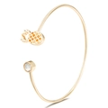 Golden open bangle bracelet featuring hollow pineapple design and sparkling round crystal - Pineapple Rhinestone / KC Gold