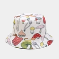 Close-up of fabric texture on white bucket hat with colorful mushroom pattern print - M (56-58cm) / Color 2