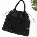 Handmade black woven cotton rope tote bag with drawstring inner pouch and coin buckle - With Liner / Black