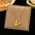 Minimalist 18K gold plated titanium steel V-letter pendant necklace for women - Gold-V