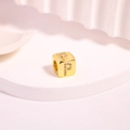 Golden micro-pave zircon cube bead with letter P for DIY jewelry necklaces and bracelets - Letter P