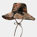 Détail d'un chapeau de soleil à larges bords avec imprimé palmier et mentonnière réglable - Noir Orange Vert Feuille de Palmier (Couleur 6#)