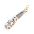 Handmade woven daisy flower wristlet keychain in grey and white cotton cord - Gray