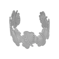 Vintage silver finish open bangle with elegant leaf shaped metal texture design - Silver Seven Leaves