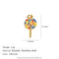 Colorful enamel lollipop pendant in 18K gold-plated stainless steel for DIY jewelry - Large Lollipop Pendant - Gold