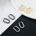 Minimalist geometric oval hoop earrings set in polished gold, black, and silver finishes - Oval (Single) / Silver