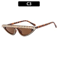 Cat eye leopard print sunglasses with crystal rhinestones and brown lenses, style C3 - Leopard Frame Tea Lens