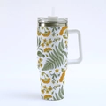 40oz stainless steel tumbler with handle and floral pattern featuring ferns and yellow flowers - 40oz / Yellow Botanical Floral-1