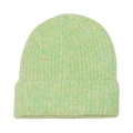 Macro shot of light green wool blend knit beanie showing sparkling sequins and thick texture - M / Green