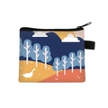Mini fabric coin purse with cartoon goose illustration and black zipper closure - 8-White Goose Landscape