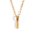 18K gold plated paperclip chain necklace featuring a polished mini bean shaped pendant - Gold-I