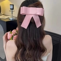 Elegante clip para el pelo con lazo de seda rosa grande, accesorio estilo francés - Rosa