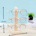 Single row 3-tier pine wood eyewear display stand with natural finish for sunglasses - Single Row 3 Pairs