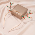Goldenes Weihnachts-Rentier-Geweih-Haarreif mit roten und grünen Strasssteinen - Gold Imitat Edelstein Geweih Stirnband