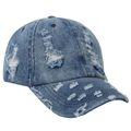 Distressed light blue denim baseball cap with vintage wash and ripped street style details - One Size / Aqua