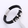 Bracciale da uomo in pelle intrecciata nera con chiusura magnetica in acciaio inox - Color Acciaio