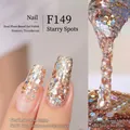 Sparkling F149 glitter nail polish with hexagonal gold sequins and botanical base - F149 Starry