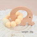 Baby teething bracelet with yellow silicone beads and an elephant shaped beech wood ring - Elephant/Yellow Beads