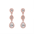 Elegant rose gold three-layer teardrop earrings with clear cubic zirconia crystals - Rose Gold Three-tier Teardrop Dangle (SE350-R)