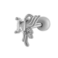 Boucle d'oreille cartilage papillon en acier argenté avec pierre en zircon - 089-4# Style Zircon Carré (Gauche) / Argent