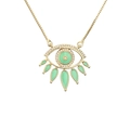 Gold evil eye necklace with green stones, zircon accents and hanging teardrop charms - Five Green Waterdrop Pendant Style (CB00950CX Green) / Green