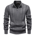 Gilet en maille grise pour homme avec fermeture éclair, col montant et torsades - S / Gris