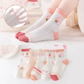 Mesh toddler socks with lace trim featuring cute rabbit and heart patterns in 5-pack set - Pink Style A Mesh