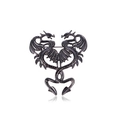 Vintage silver finish dragon brooch with detailed wings and intricate scales texture - Grey Antique Double Dragons