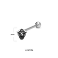 Macro detail of antique silver skull tongue ring showing 9mm size and 2g weight - Beige Geometric