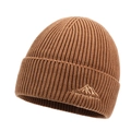 Caramel brown ribbed knit beanie with mountain peak embroidery for outdoor winter sports - One Size / Tan