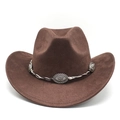 Detail van bruine suède cowboyhoed met gevlochten band en vintage metalen concho-details - M(56-59CM) / Bruin (Suèda)