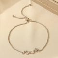 Silver adjustable slider bracelet featuring sparkling butterfly charms and box chain - White Gold Butterfly Adjustable Bracelet (7338)