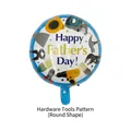 Round Happy Father's Day foil balloon featuring blue and gold hardware tool patterns - Round Hardware Tools